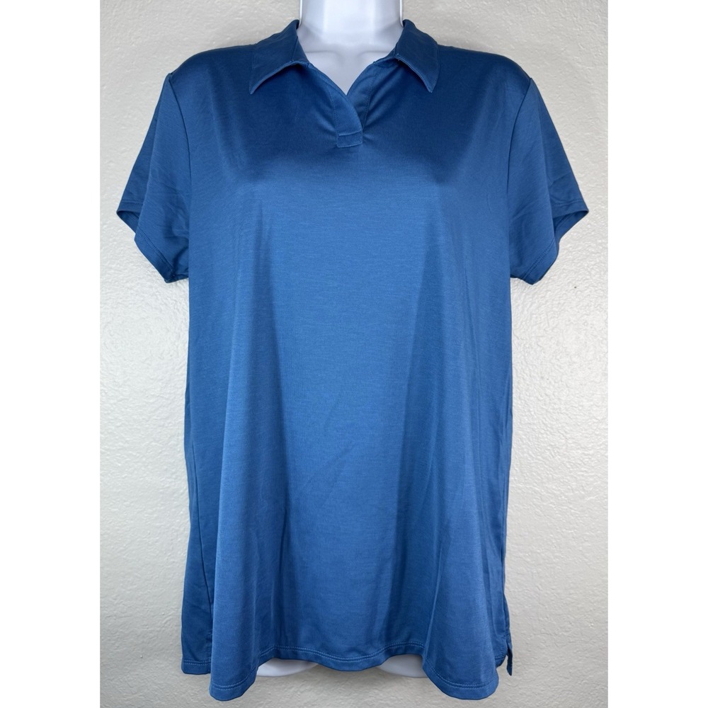 LL Bean Women's Access Trail Blue Golf Polo Shirt Size L Short Sleeve Top